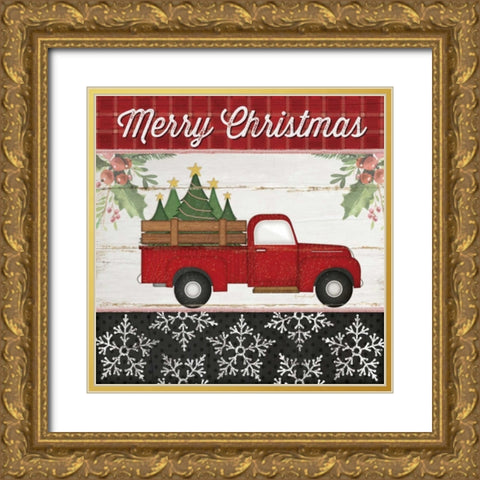 Merry Christmas Truck Gold Ornate Wood Framed Art Print with Double Matting by Pugh, Jennifer