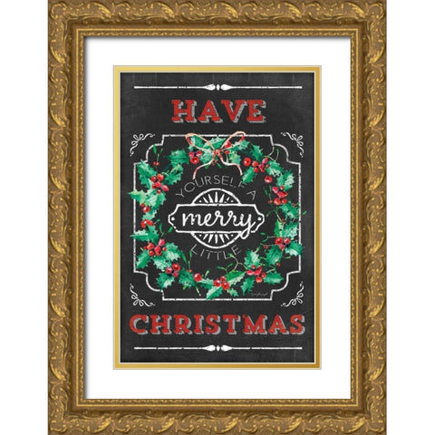 Merry Little Christmas Gold Ornate Wood Framed Art Print with Double Matting by Pugh, Jennifer