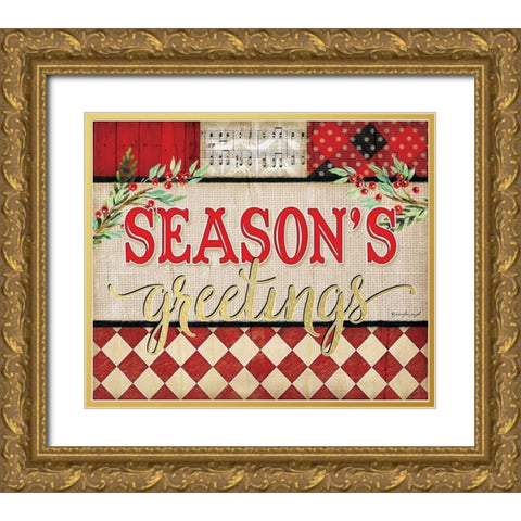 Seasons Greetings Plaid Gold Ornate Wood Framed Art Print with Double Matting by Pugh, Jennifer