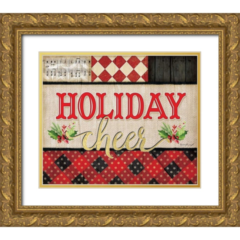 Holiday Cheer Plaid Gold Ornate Wood Framed Art Print with Double Matting by Pugh, Jennifer