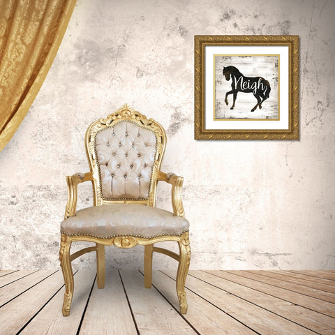 Farmhouse Horse Gold Ornate Wood Framed Art Print with Double Matting by Pugh, Jennifer