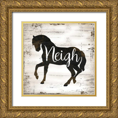 Farmhouse Horse Gold Ornate Wood Framed Art Print with Double Matting by Pugh, Jennifer