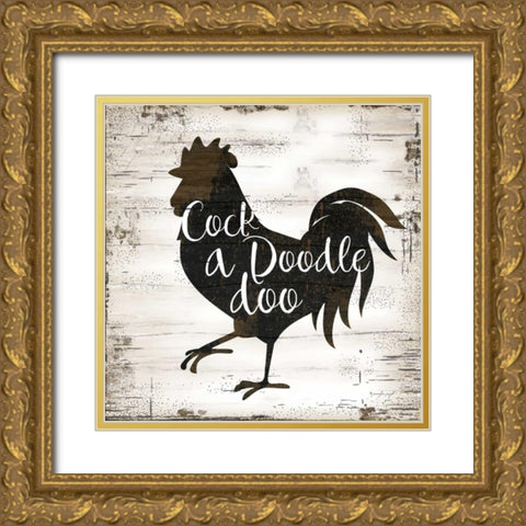 Farmhouse Rooster Gold Ornate Wood Framed Art Print with Double Matting by Pugh, Jennifer
