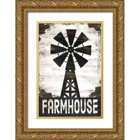 Farmhouse Windmill Gold Ornate Wood Framed Art Print with Double Matting by Pugh, Jennifer