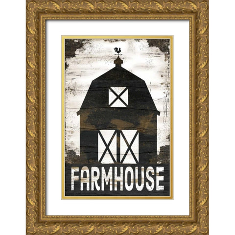 Farmhouse Barn Gold Ornate Wood Framed Art Print with Double Matting by Pugh, Jennifer