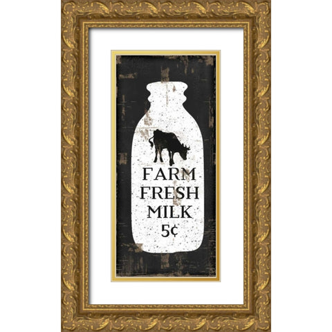 Farmhouse Milk Bottle Gold Ornate Wood Framed Art Print with Double Matting by Pugh, Jennifer