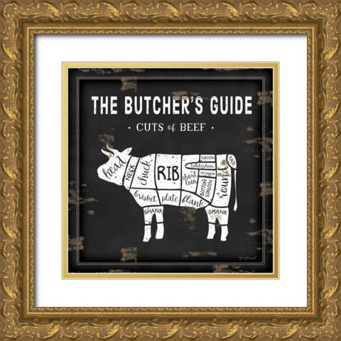 Butchers Guide Cow Gold Ornate Wood Framed Art Print with Double Matting by Pugh, Jennifer