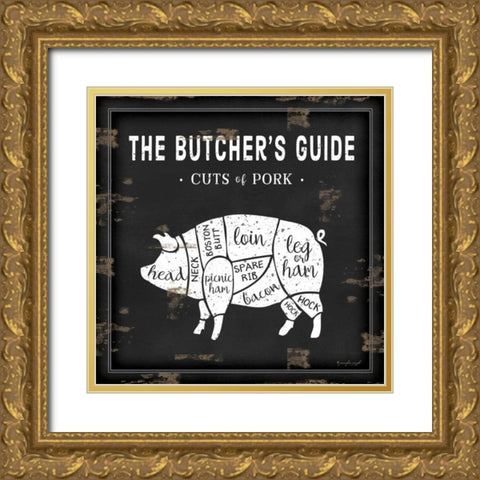 Butchers Guide Pig Gold Ornate Wood Framed Art Print with Double Matting by Pugh, Jennifer