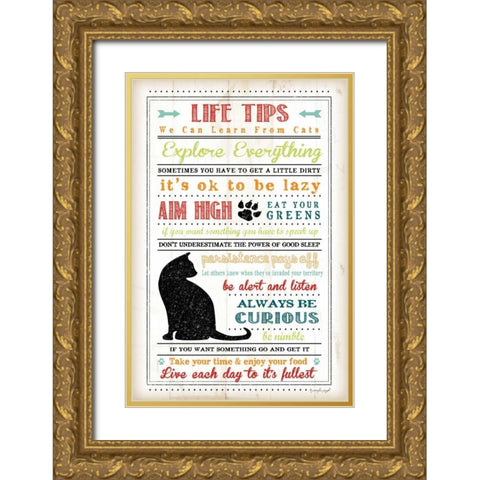 Life Tips - Cats Gold Ornate Wood Framed Art Print with Double Matting by Pugh, Jennifer