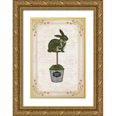 Topiary Bunny Gold Ornate Wood Framed Art Print with Double Matting by Pugh, Jennifer