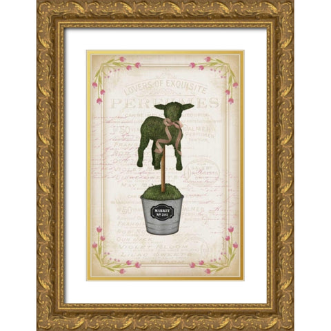 Topiary Lamb Gold Ornate Wood Framed Art Print with Double Matting by Pugh, Jennifer