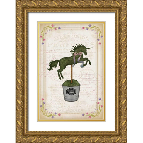 Topiary Unicorn II Gold Ornate Wood Framed Art Print with Double Matting by Pugh, Jennifer