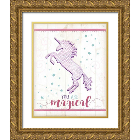 Magical Unicorn Gold Ornate Wood Framed Art Print with Double Matting by Pugh, Jennifer