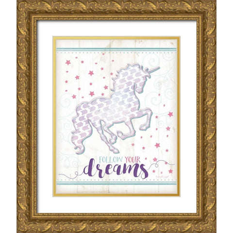 Dreams Unicorn Gold Ornate Wood Framed Art Print with Double Matting by Pugh, Jennifer