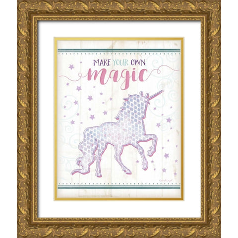 Magic Unicorn Gold Ornate Wood Framed Art Print with Double Matting by Pugh, Jennifer