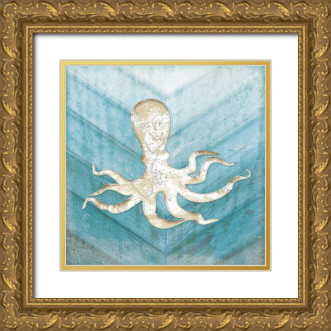 Coastal Octopus Gold Ornate Wood Framed Art Print with Double Matting by Pugh, Jennifer