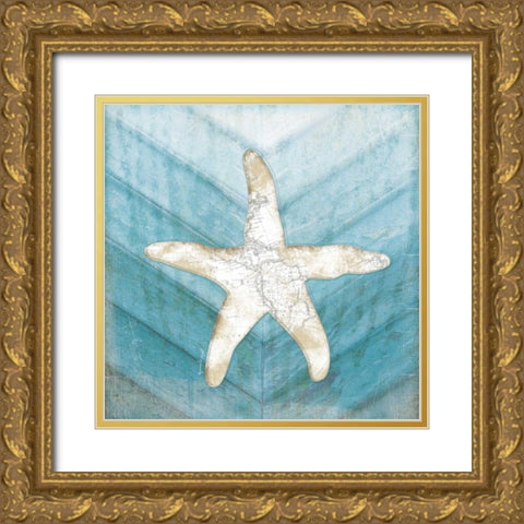 Coastal Starfish Gold Ornate Wood Framed Art Print with Double Matting by Pugh, Jennifer