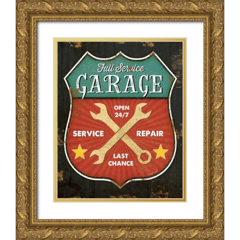 Full Service Garage Gold Ornate Wood Framed Art Print with Double Matting by Pugh, Jennifer