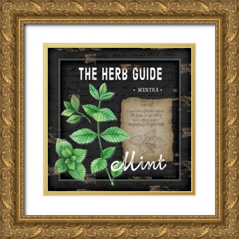 Herb Guide Mint Gold Ornate Wood Framed Art Print with Double Matting by Pugh, Jennifer