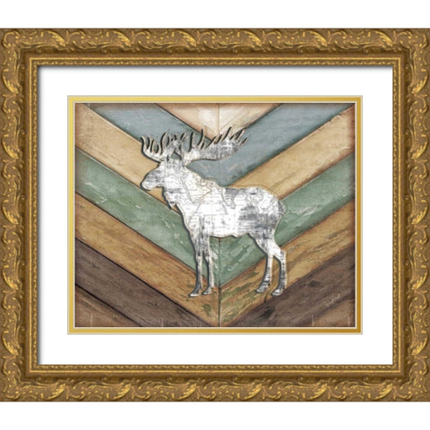 Lodge Moose Gold Ornate Wood Framed Art Print with Double Matting by Pugh, Jennifer