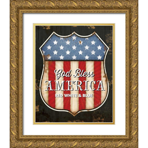 God Bless America Gold Ornate Wood Framed Art Print with Double Matting by Pugh, Jennifer