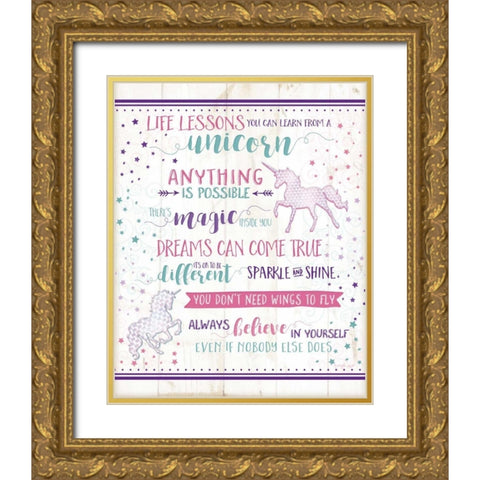 Life Lessons Unicorn Gold Ornate Wood Framed Art Print with Double Matting by Pugh, Jennifer