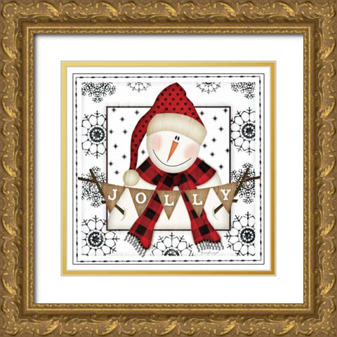 Snowman Snowflake Gold Ornate Wood Framed Art Print with Double Matting by Pugh, Jennifer