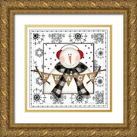 Snowman Snowflake III Gold Ornate Wood Framed Art Print with Double Matting by Pugh, Jennifer