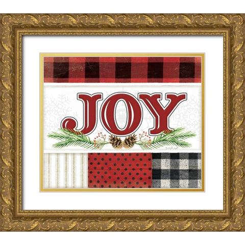 Joy Plaid Gold Ornate Wood Framed Art Print with Double Matting by Pugh, Jennifer