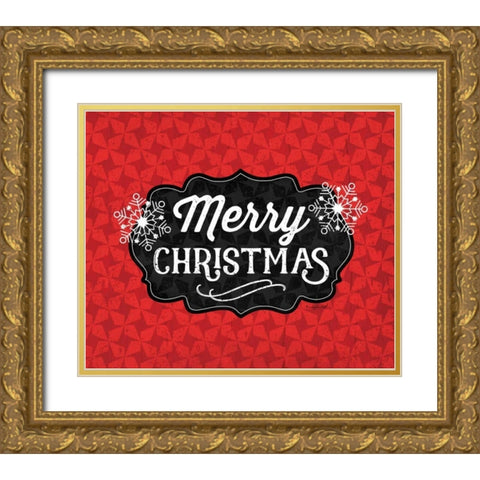 Merry Christmas Gold Ornate Wood Framed Art Print with Double Matting by Pugh, Jennifer