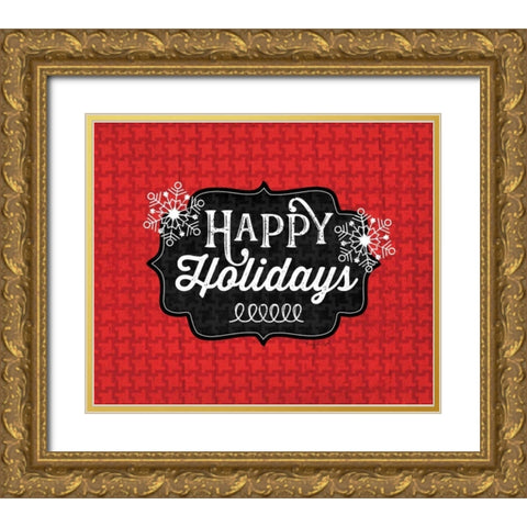 Happy Holidays Gold Ornate Wood Framed Art Print with Double Matting by Pugh, Jennifer