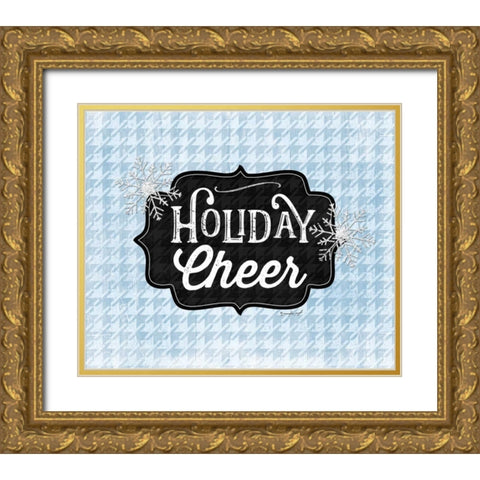 Holiday Cheer - Blue Gold Ornate Wood Framed Art Print with Double Matting by Pugh, Jennifer