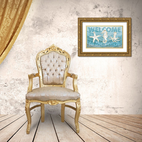 Coastal Welcome Gold Ornate Wood Framed Art Print with Double Matting by Pugh, Jennifer