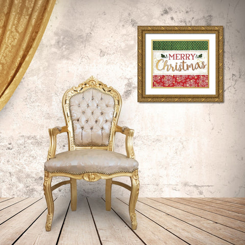 Merry Christmas Gold Ornate Wood Framed Art Print with Double Matting by Pugh, Jennifer