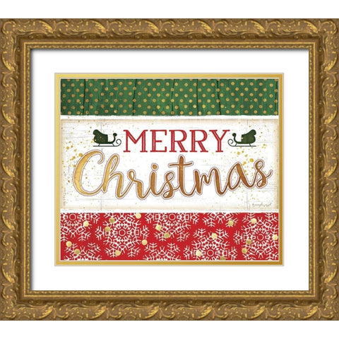 Merry Christmas Gold Ornate Wood Framed Art Print with Double Matting by Pugh, Jennifer