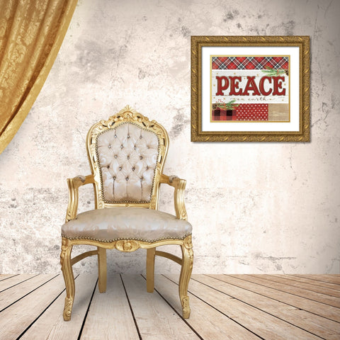 Peace Plaid Gold Ornate Wood Framed Art Print with Double Matting by Pugh, Jennifer