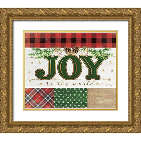 Joy Plaid Gold Ornate Wood Framed Art Print with Double Matting by Pugh, Jennifer