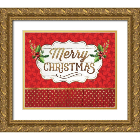 Merry Christmas Gold Ornate Wood Framed Art Print with Double Matting by Pugh, Jennifer