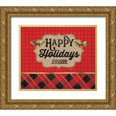 Happy Holidays Gold Ornate Wood Framed Art Print with Double Matting by Pugh, Jennifer