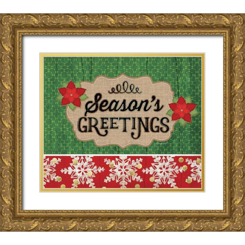 Seasons Greetings Gold Ornate Wood Framed Art Print with Double Matting by Pugh, Jennifer