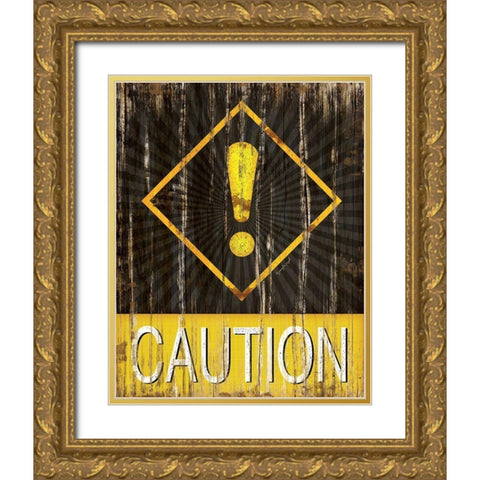 Caution Gold Ornate Wood Framed Art Print with Double Matting by Pugh, Jennifer