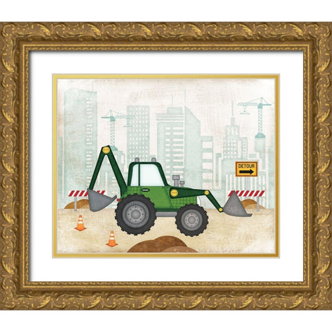 Backhoe Gold Ornate Wood Framed Art Print with Double Matting by Pugh, Jennifer