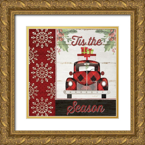 Tis the Season Truck Gold Ornate Wood Framed Art Print with Double Matting by Pugh, Jennifer