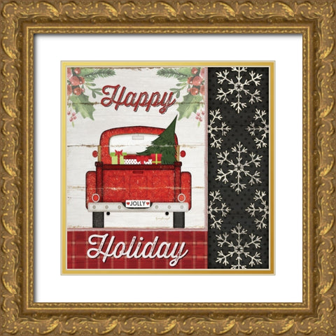 Happy Holiday Gold Ornate Wood Framed Art Print with Double Matting by Pugh, Jennifer