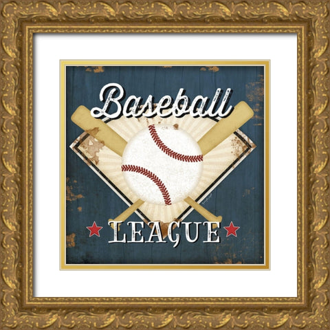 Baseball Gold Ornate Wood Framed Art Print with Double Matting by Pugh, Jennifer