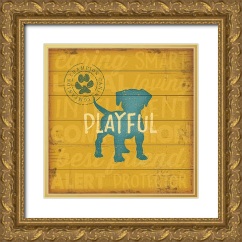 Playful Dog Gold Ornate Wood Framed Art Print with Double Matting by Pugh, Jennifer