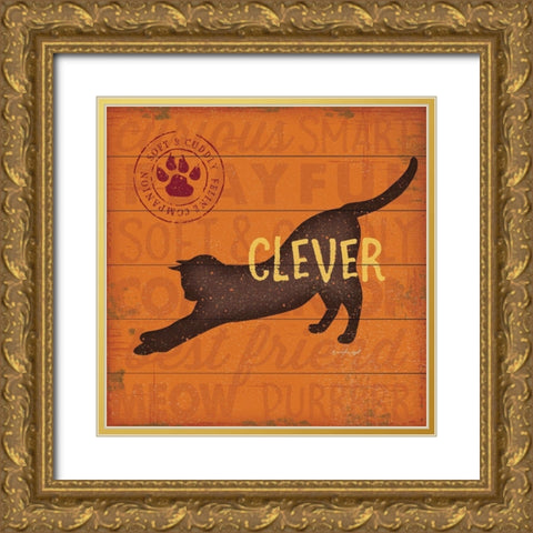 Clever Cat Gold Ornate Wood Framed Art Print with Double Matting by Pugh, Jennifer