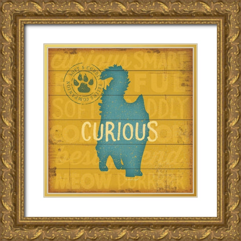 Curious Cat Gold Ornate Wood Framed Art Print with Double Matting by Pugh, Jennifer