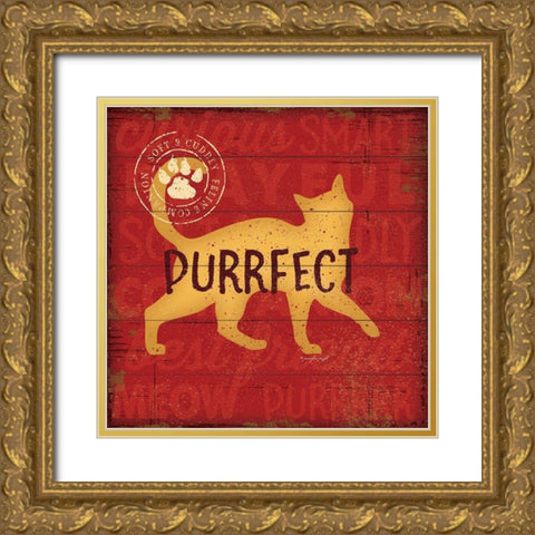 Purrrfect Cat Gold Ornate Wood Framed Art Print with Double Matting by Pugh, Jennifer