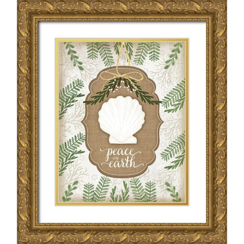 Coastal Christmas Peace Gold Ornate Wood Framed Art Print with Double Matting by Pugh, Jennifer